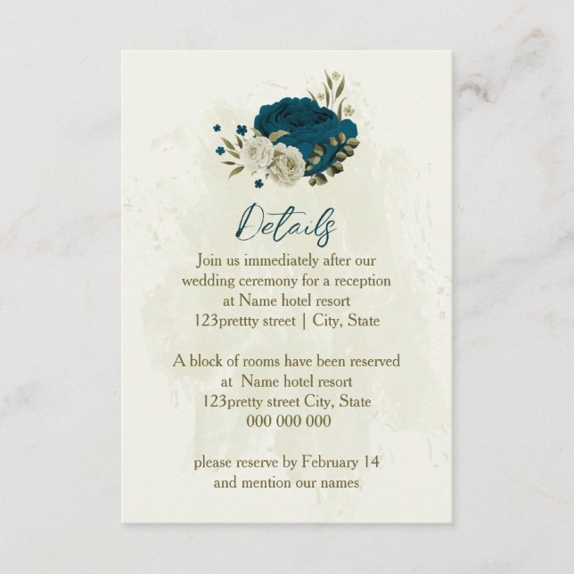 Carte D'accompagnement mariage de couleur beige turquoise détails (Devant)