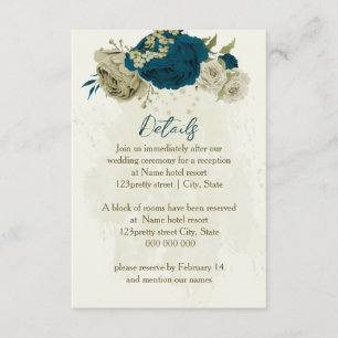 Carte D'accompagnement mariage de couleur beige turquoise détails