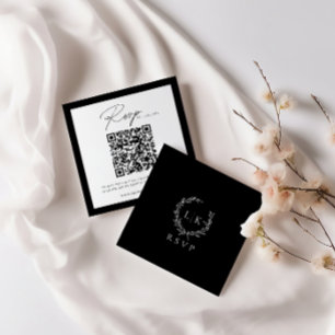 Carte D'accompagnement Mariage de couronne monogramme QR Code RSVP