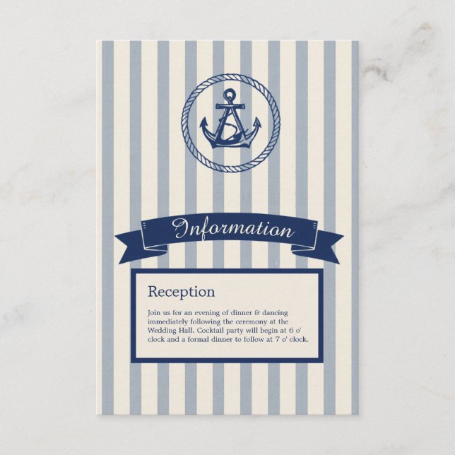 Carte D'accompagnement Mariage de destination maritime à rayures d'ancre  (Devant)