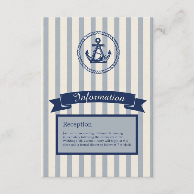Carte D'accompagnement Mariage de destination maritime à rayures d'ancre  (Devant)
