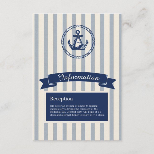 Carte D'accompagnement Mariage de destination maritime à rayures d'ancre  (Devant)