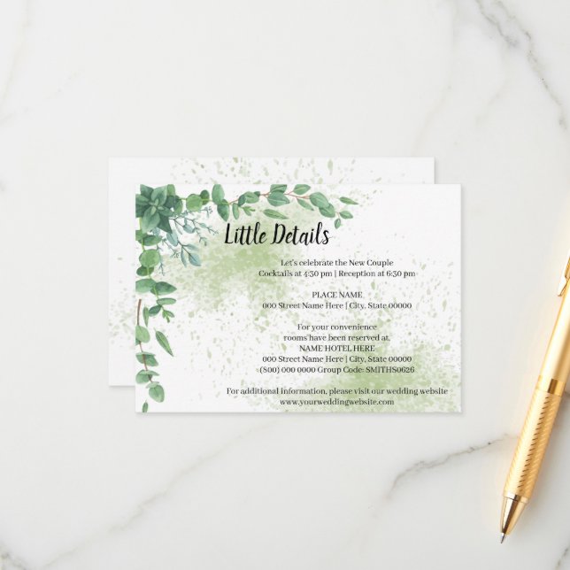 Carte D'accompagnement Mariage de Fête des mariées Eucalyptus Détails Boî (Devant/Arrière en situation)