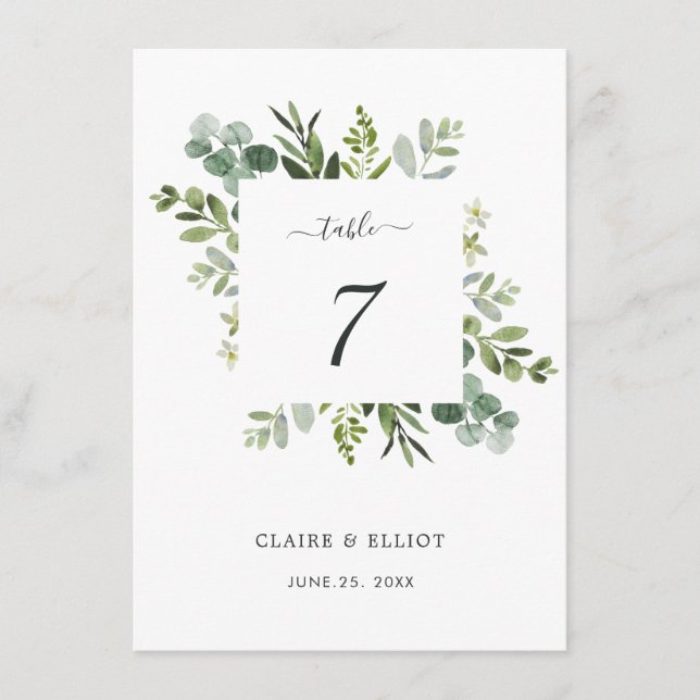 Carte D'accompagnement Mariage de feuillage vert Eucalyptus Numéro de tab (Devant)