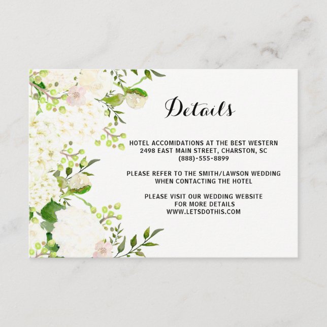 Carte D'accompagnement Mariage de fleurs blanches Retours, directions ins (Devant)