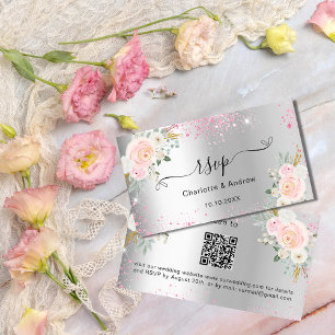 Carte D'accompagnement Mariage de fleurs roses argentées RSVP QR code