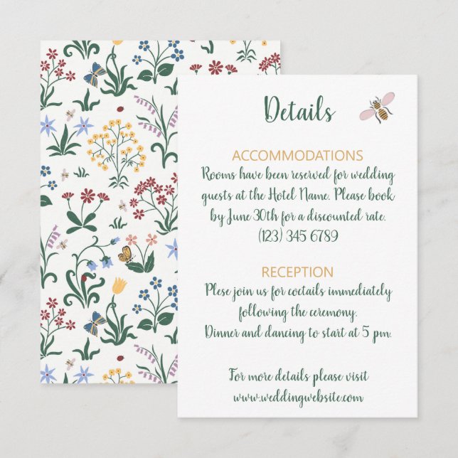 Carte D'accompagnement Mariage de fleurs Whimsical colorées (Devant / Derrière)