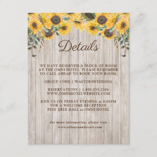 Carte D'accompagnement Mariage de grange au tournesol en bois rustique