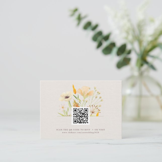 Carte D'accompagnement Mariage de jardin botanique fleur sauvage Code QR (Debout devant)