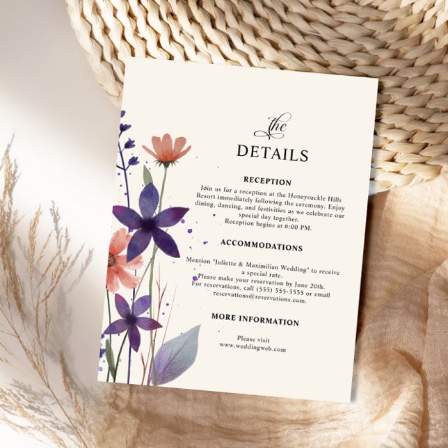 Carte D'accompagnement Mariage de jardin Fleur sauvage violet moderne (Créateur téléchargé)