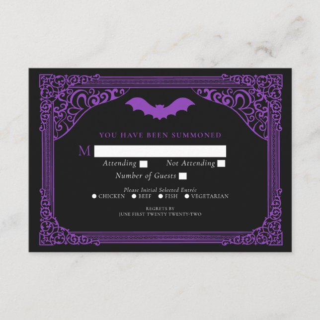 Carte D'accompagnement Mariage de la cathédrale vampire gothique violet R (Devant)