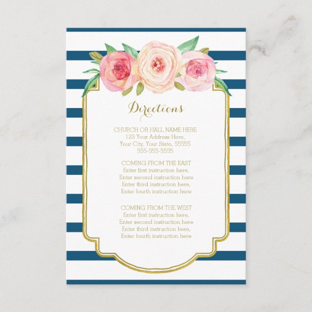 Carte D'accompagnement Mariage de la Marine rose Flore Stripes (Devant)
