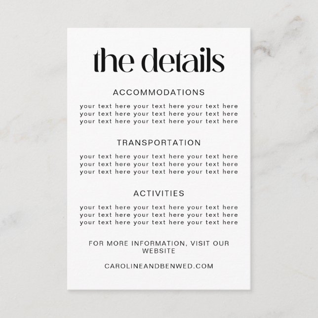 Carte D'accompagnement Mariage de la typographie noire simple Détails Mod (Devant)