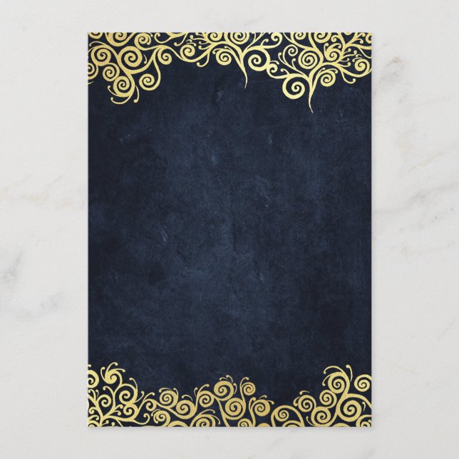 Carte D'accompagnement Mariage de luxe chic bleu marine et or en hiver so (Devant)