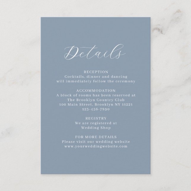 Carte D'accompagnement Mariage de monogramme classique bleu Dusty Floral  (Devant)