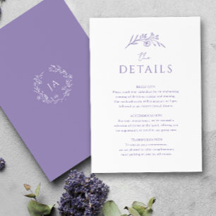 Carte D'accompagnement Mariage de monogramme de lavande