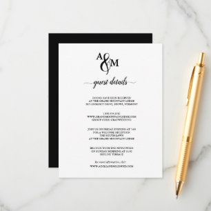 Carte D'accompagnement Mariage de monogramme noir et blanc moderne