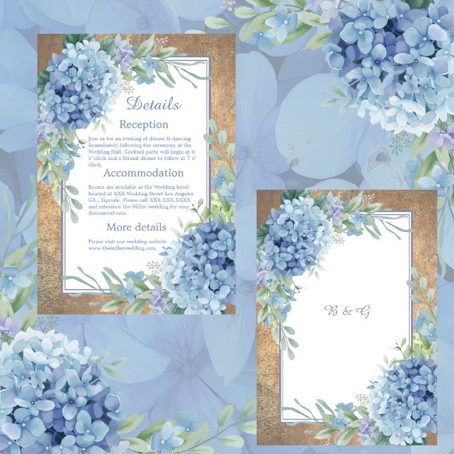 Carte D'accompagnement Mariage de monogramme romantique Blue Hydrangea (Créateur téléchargé)
