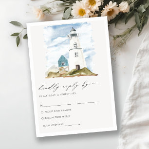 Carte D'accompagnement Mariage de montagne Dusky Aqua Lighthouse RSVP
