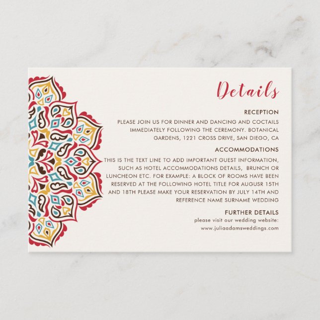 Carte D'accompagnement Mariage de Motif de mandala géométrique classique (Devant)