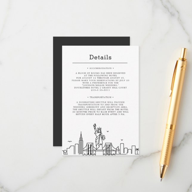 Carte D'accompagnement Mariage de New York | Informations sur le client (Devant/Arrière en situation)