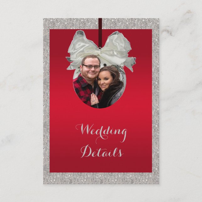 Carte D'accompagnement Mariage de Noël Classe Ruby Rouge & Bauble Étincel (Devant)