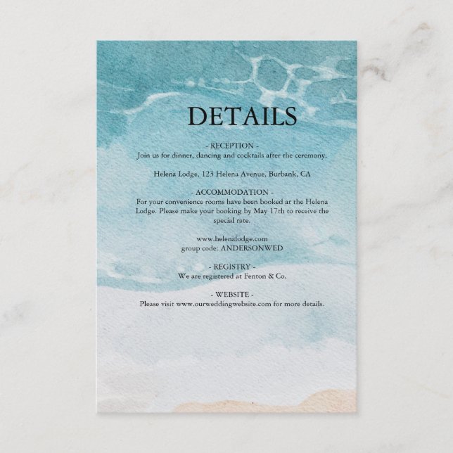 Carte D'accompagnement Mariage de plage bleu d'été (Devant)