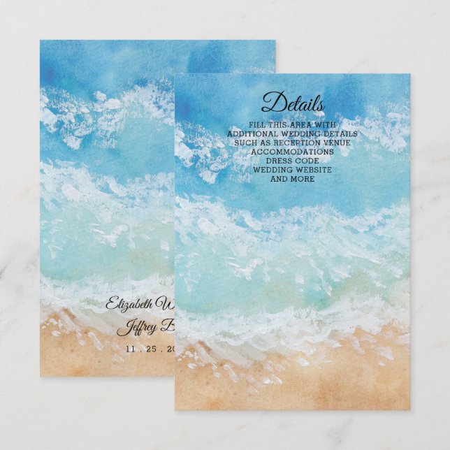 Carte D'accompagnement Mariage de plage d'été à l'aquarelle rustique (Devant / Derrière)