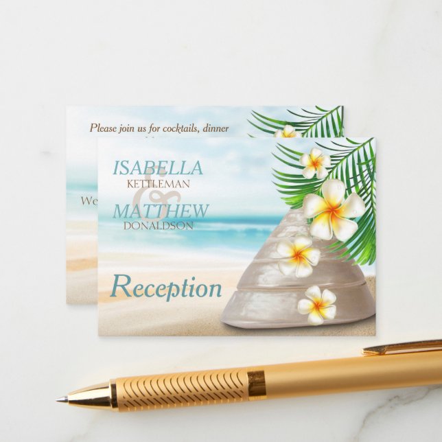 Carte D'accompagnement Mariage de plage pour le Mr & Mrs. | Réception (Devant/Arrière en situation)