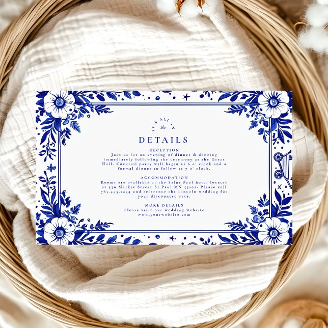 Carte D'accompagnement Mariage de porcelaine de Delft bleu blanc à motifs (Créateur téléchargé)