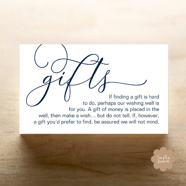 Carte D'accompagnement Mariage de puits de souhaits de calligraphie éléga (Wedding Wishing Well, Monetary Gift Registry Enclosure Card in Navy Blue)