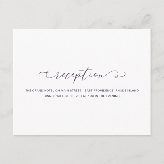 Carte D'accompagnement Mariage de réception blanc et violet foncé (Devant)