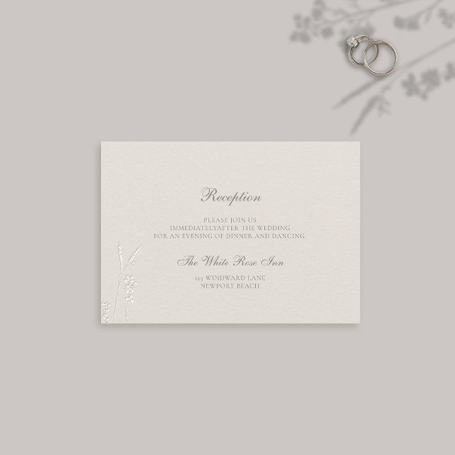 Carte D'accompagnement Mariage de réception classique Faux Embossé Fleur  (formal wedding response card traditional reply ecru faux wildflowers elegant modern classic)