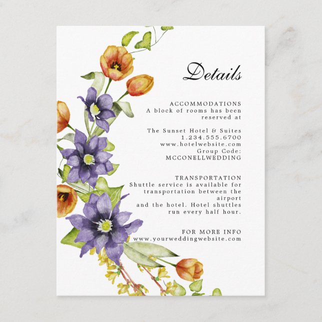 Carte D'accompagnement Mariage de réception de fleurs de printemps étince (Devant)