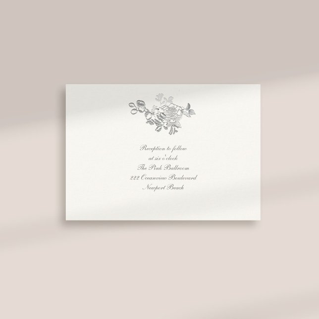 Carte D'accompagnement Mariage de réception de la perle Peony Embossée (formal traditional elegant calligraphy wedding reception card faux embossed peony pearl classic)