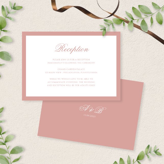 Carte D'accompagnement Mariage de Réception de Monogramme Rose Poussiéreu (Créateur téléchargé)