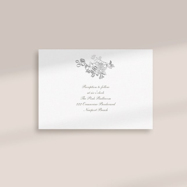 Carte D'accompagnement Mariage de réception de Peony Embossé Faux Formal (formal traditional elegant calligraphy wedding reception card faux embossed peony ivory classic)