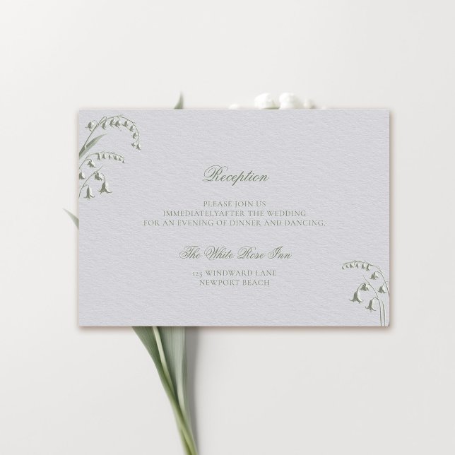 Carte D'accompagnement Mariage de réception écologique de la vallée de la (formal wedding reception details card classic traditional faux embossed lily of the valley green)