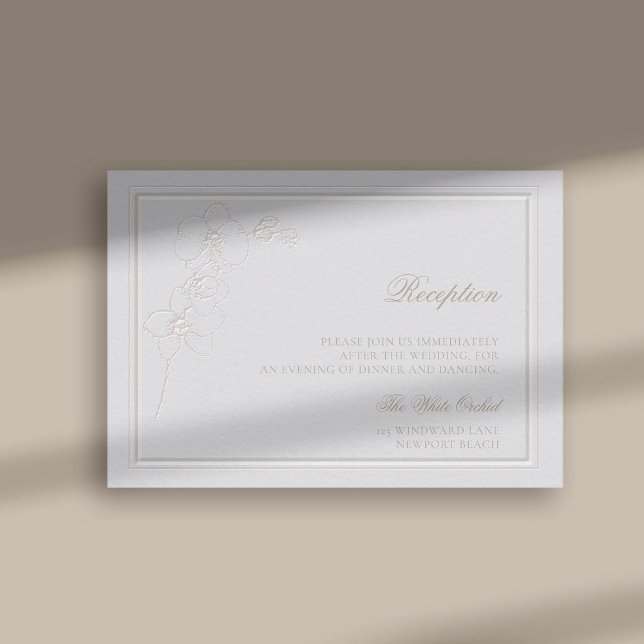 Carte D'accompagnement Mariage de réception en ivoire du cadre d'orchidée (faux embossed orchids double frame modern classic wedding reception enclosure card ivory)