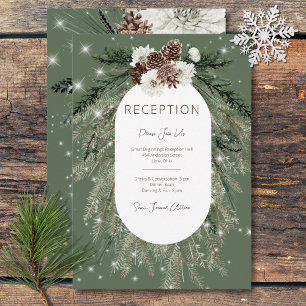 Carte D'accompagnement Mariage de réception Rustique Green Pine Winter Sp