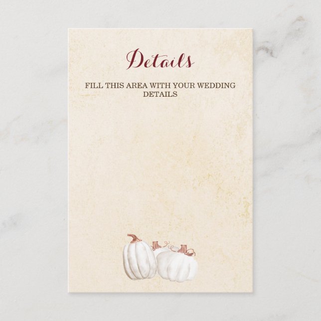 Carte D'accompagnement mariage de récolte d'automne des citrouilles blanc (Devant)