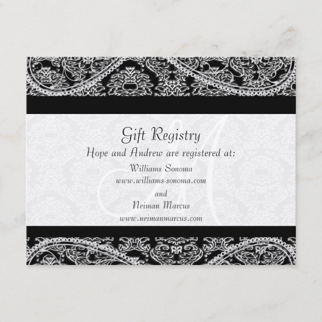 Carte D'accompagnement Mariage de registre cadeau de monogramme noir Dama (Devant)
