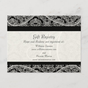 Carte D'accompagnement Mariage de registre cadeau de monogramme noir Dama