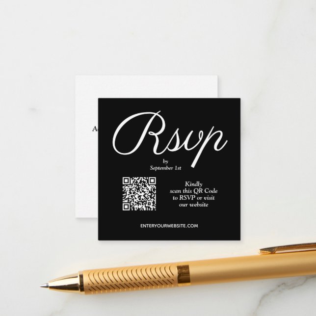 Carte D'accompagnement Mariage de script chic de code QR (Devant/Arrière en situation)