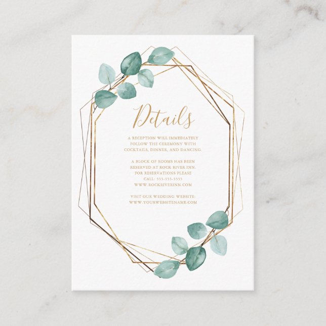 Carte D'accompagnement Mariage de script or Eucalyptus moderne (Devant)