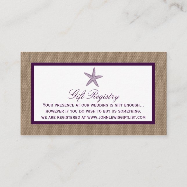 Carte D'accompagnement Mariage de Starfish Burlap Beach | Choisissez votr (Devant)