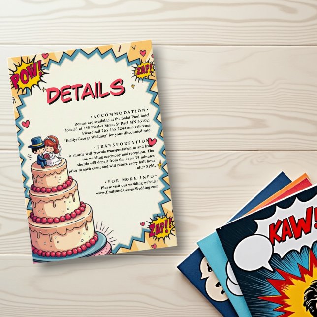 Carte D'accompagnement Mariage de style comique Retro Bride & Groom Pop (Créateur téléchargé)