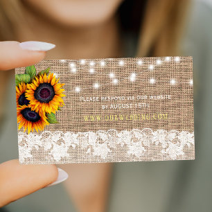Carte D'accompagnement Mariage de tournesol de pays burlap site RSVP