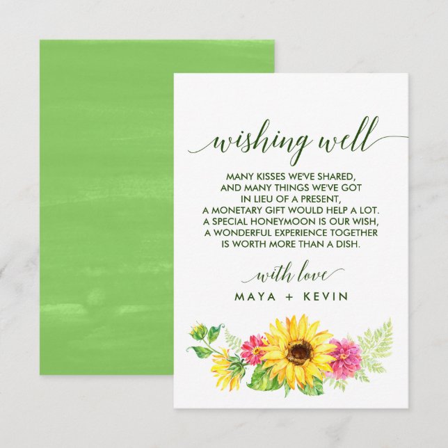 Carte D'accompagnement Mariage de tournesol d'été bien vouloir (Devant / Derrière)