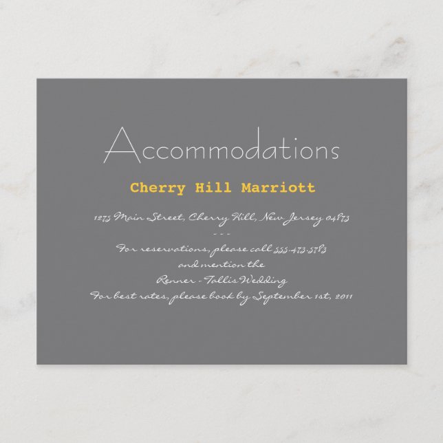 Carte D'accompagnement Mariage de typographie Insertion en gris et jaune (Devant)